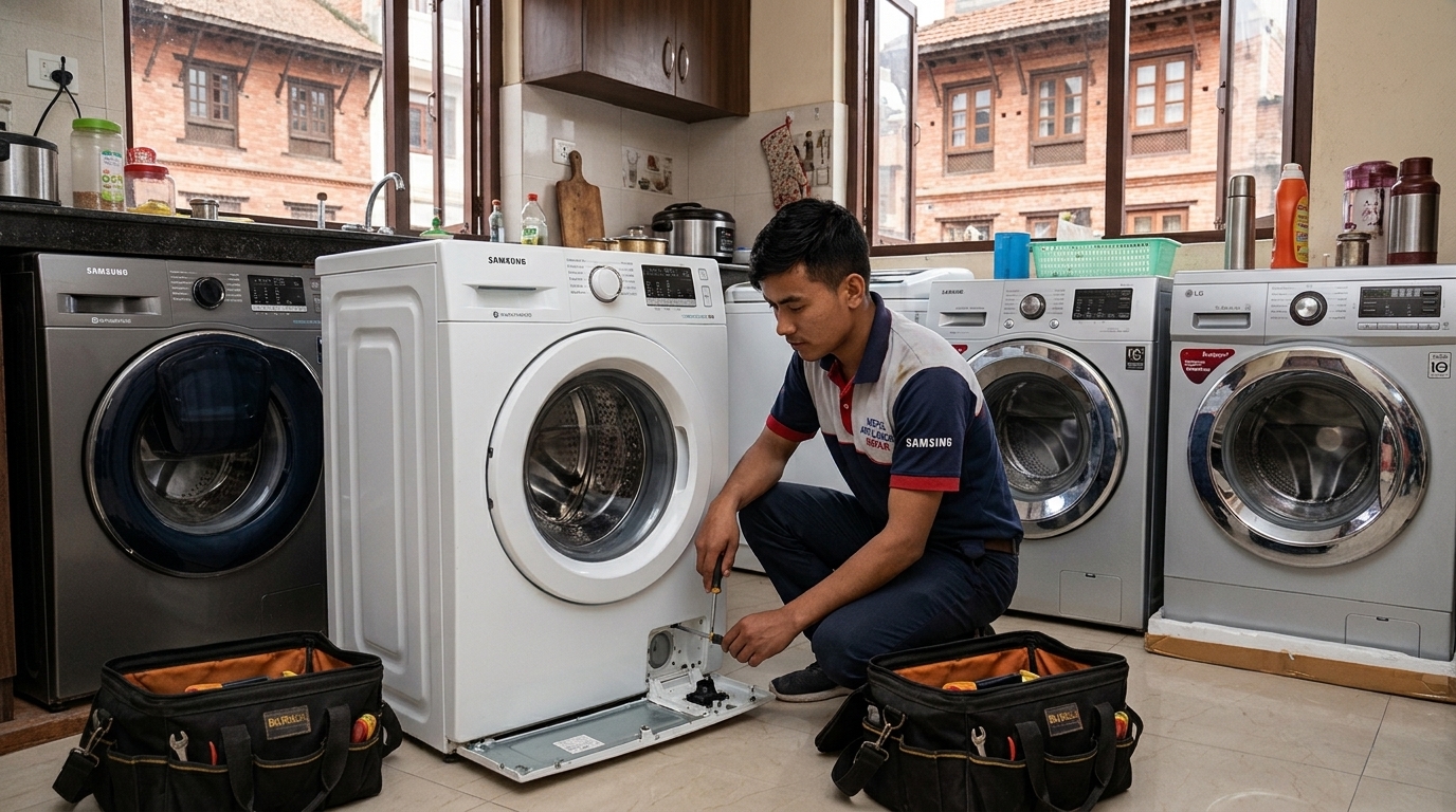 our technician working on washing machine in baneswor